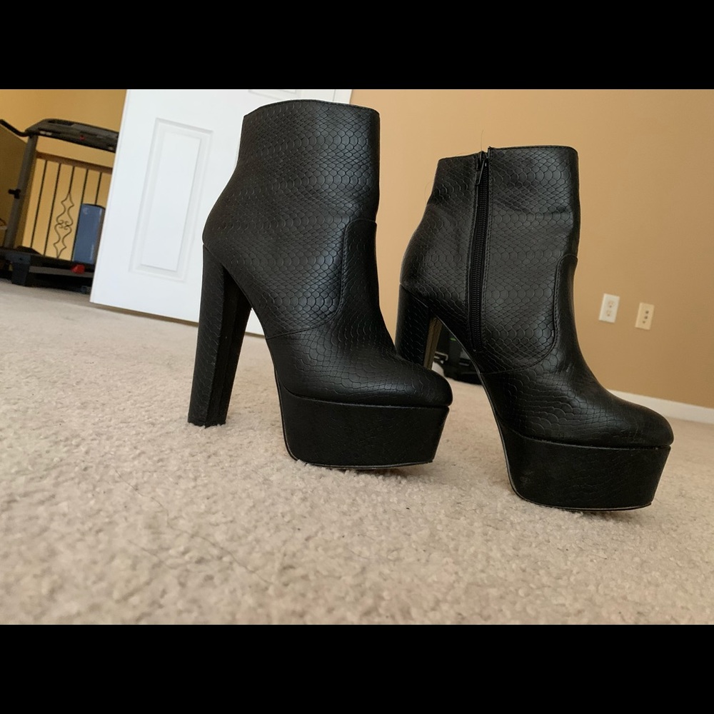 Snake print platform booties